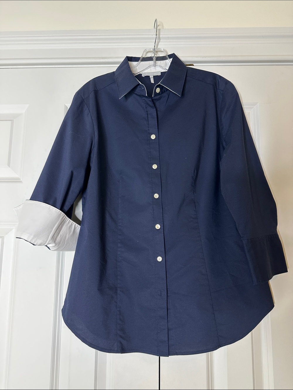 Hinson Wu Navy 3/4 Sleeve Button Down Shirt Sz8